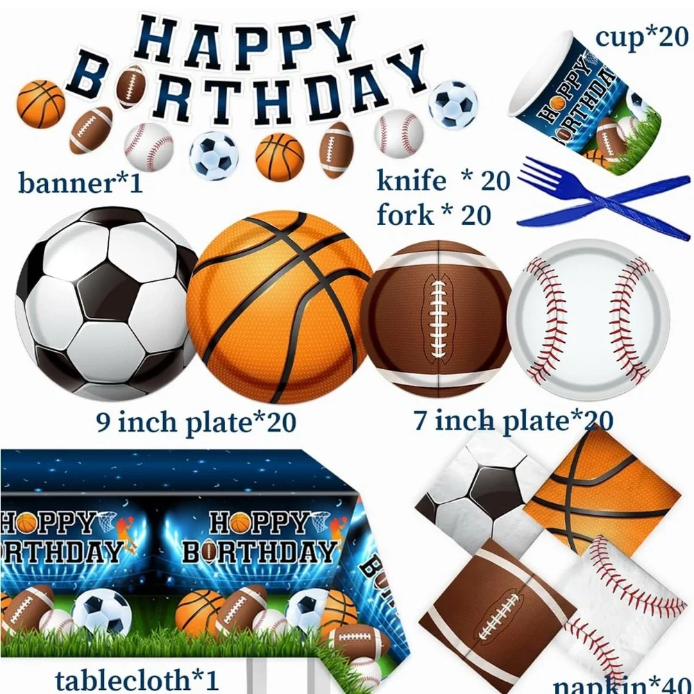 Sports Birthday Party Decorations-142Pcs Sports Theme Serves 20 Guests